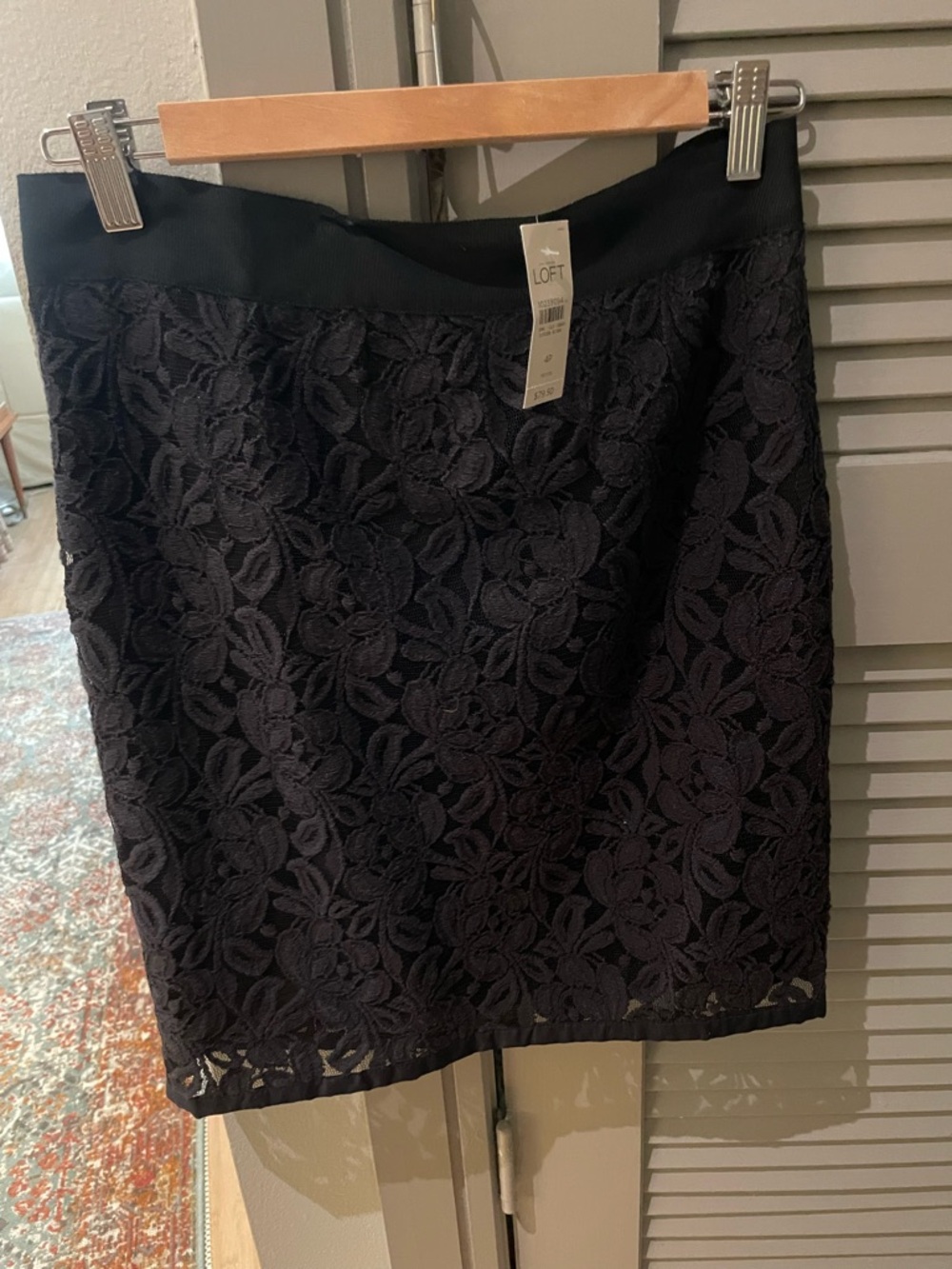 LOFT Black Floral Lace Pencil Skirt
